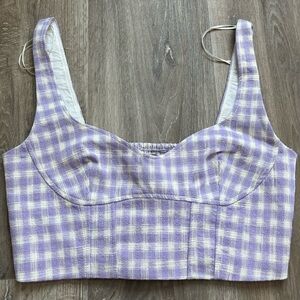 NWT Cream & Purple Gingham Cropped Top